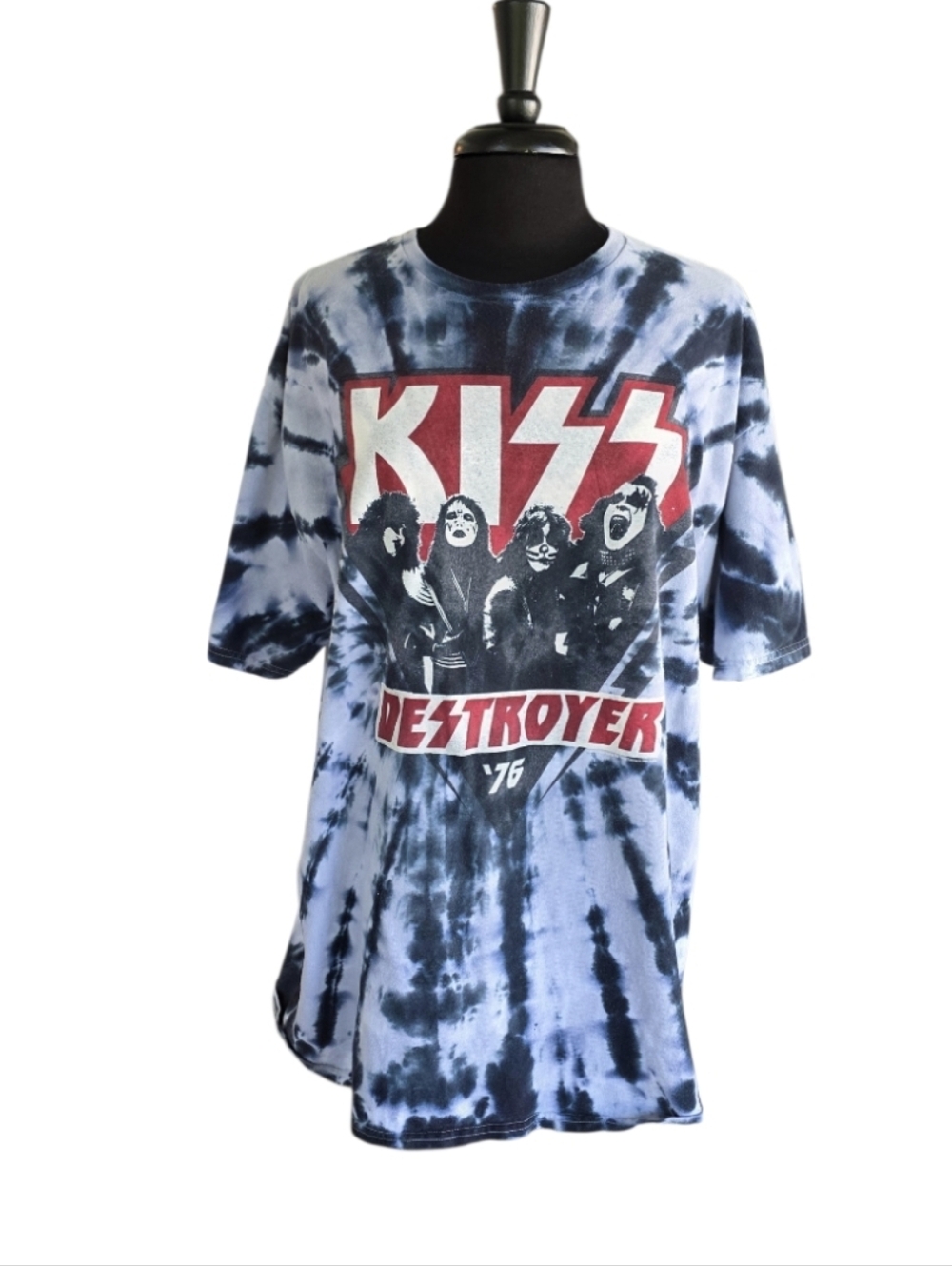 Liquid Blue KISS 'Destroyer' Tie-Dye Tee - Blue, Black, White XL Boxy Cotton